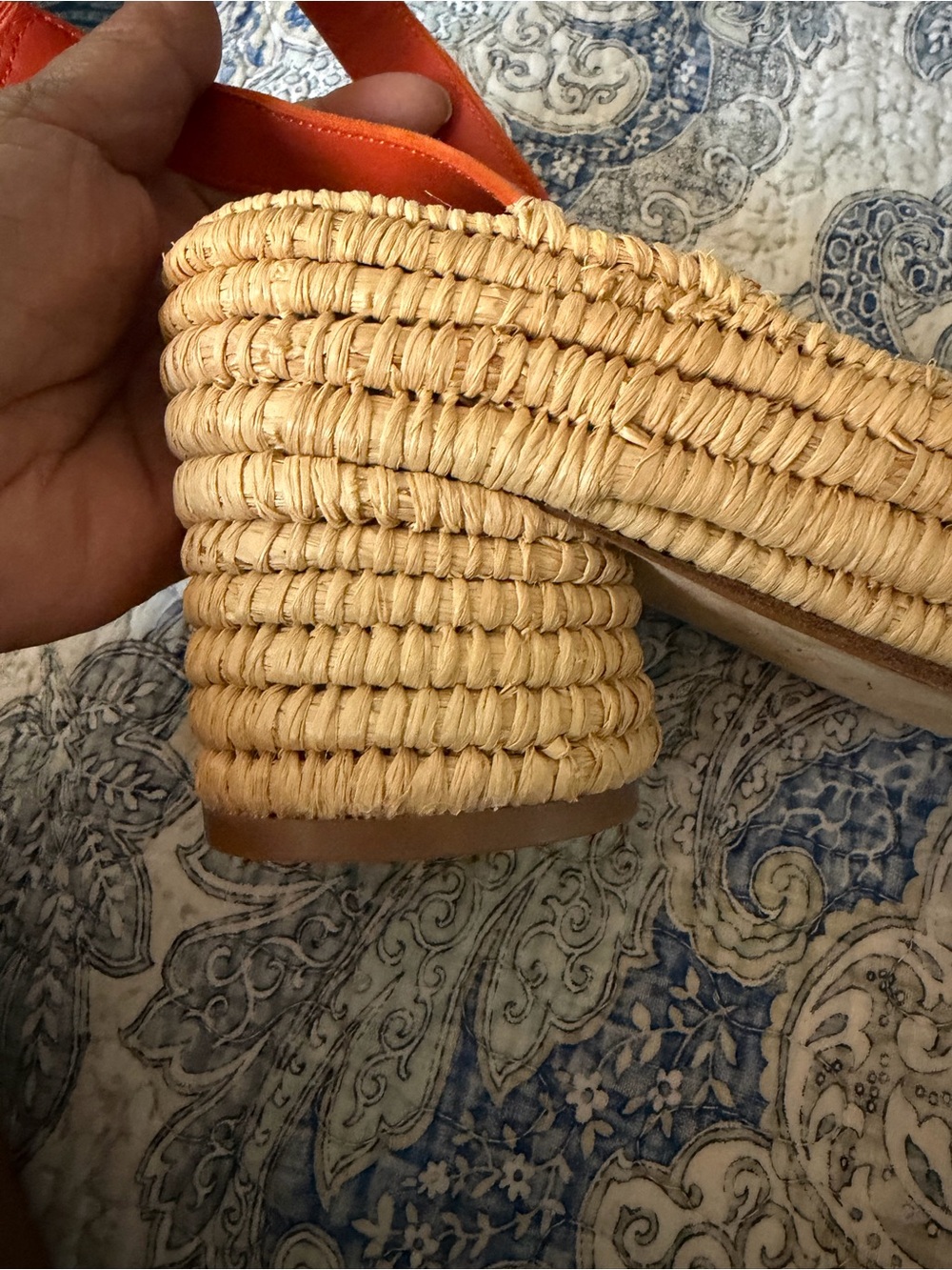 Tory Burch Orange Suede Espadrille Wedge Sandals with Ankle Strap - Picture 10 of 16